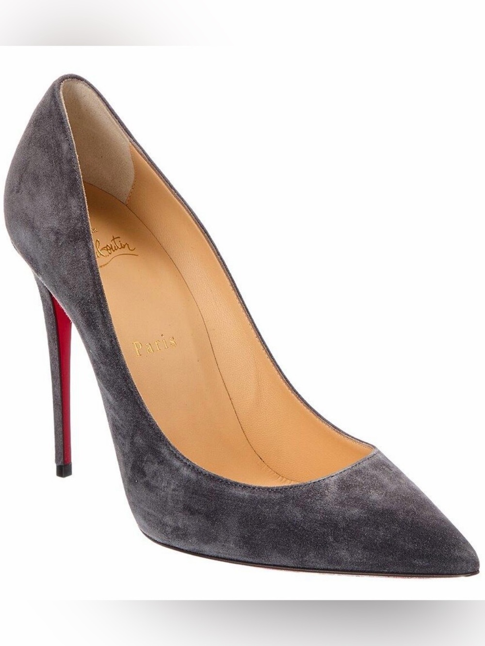 Christian Louboutin Gray Suede Pointed-Toe High Heel Pump